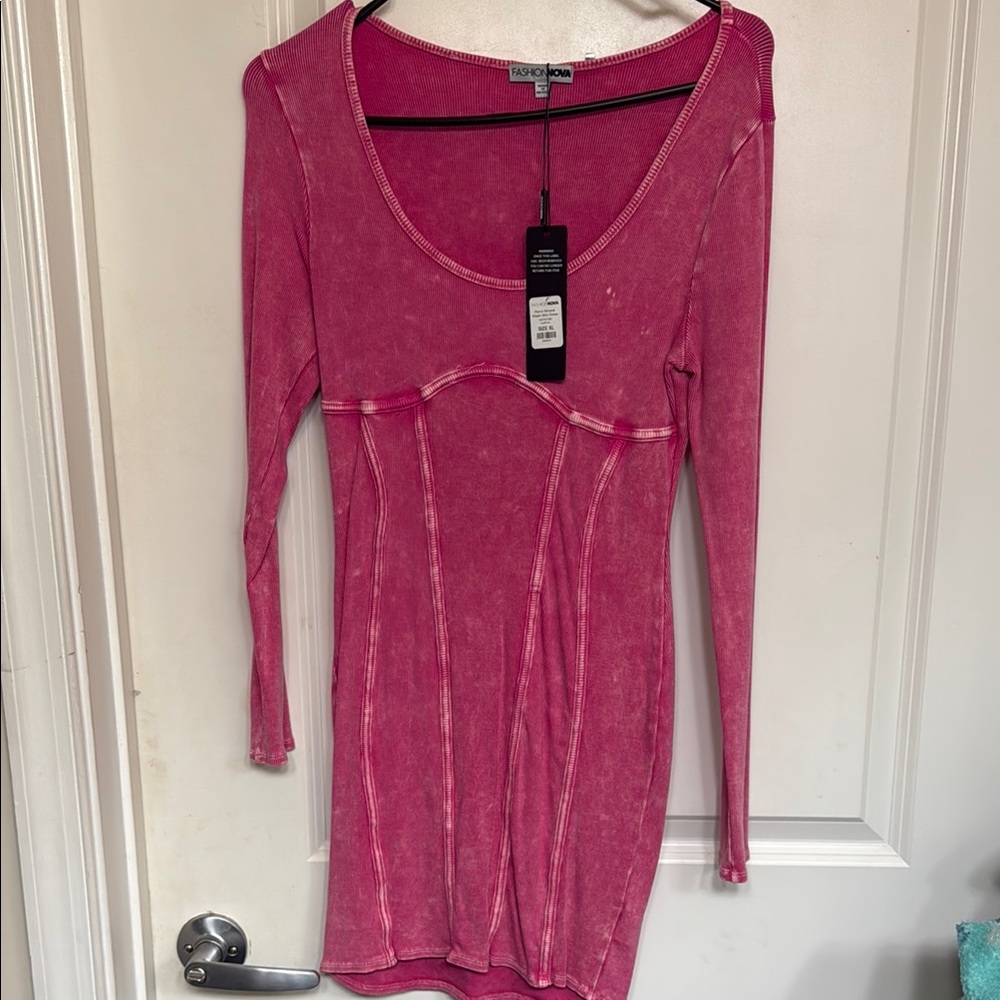 Fashion Nova Pink Long Sleeve Dress